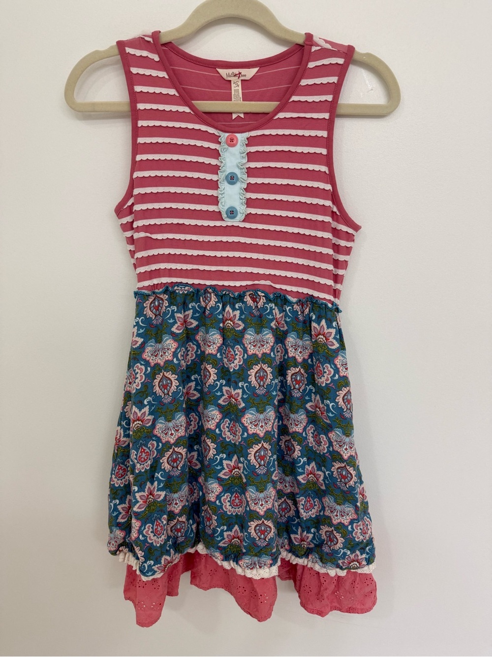 MATILDA JANE Enchanted Garden Covington Striped and Print Dress Ruffles size 14